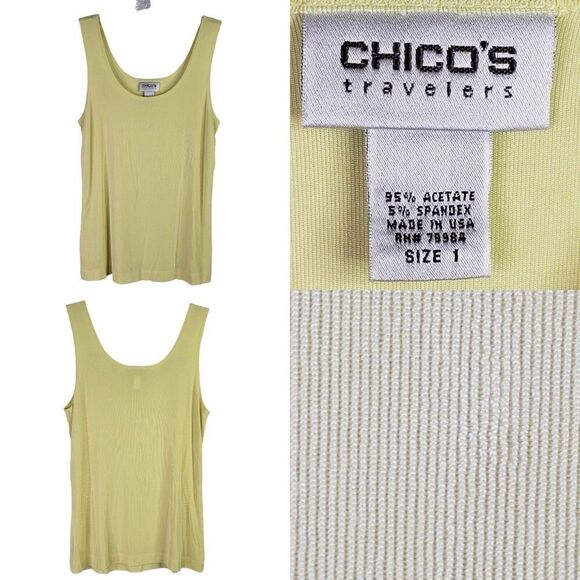 Chico's Travelers Tank Top Women's Size 1 US M Yellow Sleeveless Slinky Knit - Picture 1 of 7